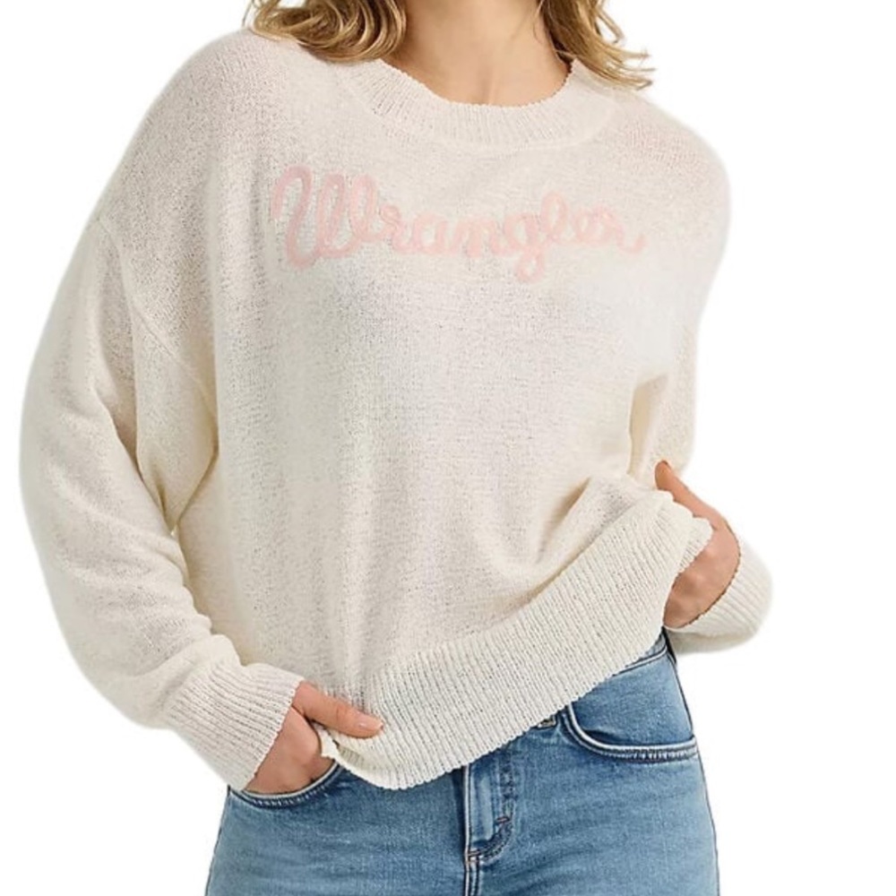Wrangler Retro Off-White Oversized Lightweight Crew Neck Sweater, XXL
